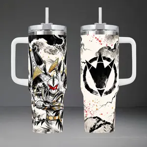 White Ranger Dino Thunder Tumbler, Dragozord Power 40oz Cup with Handle, Trent Fernandez-Mercer 20oz Stainless Steel Travel Mug, Hero Gift, Dino Thunder Inspired Insulated Tumbler Featuring Epic Ink Art Design.