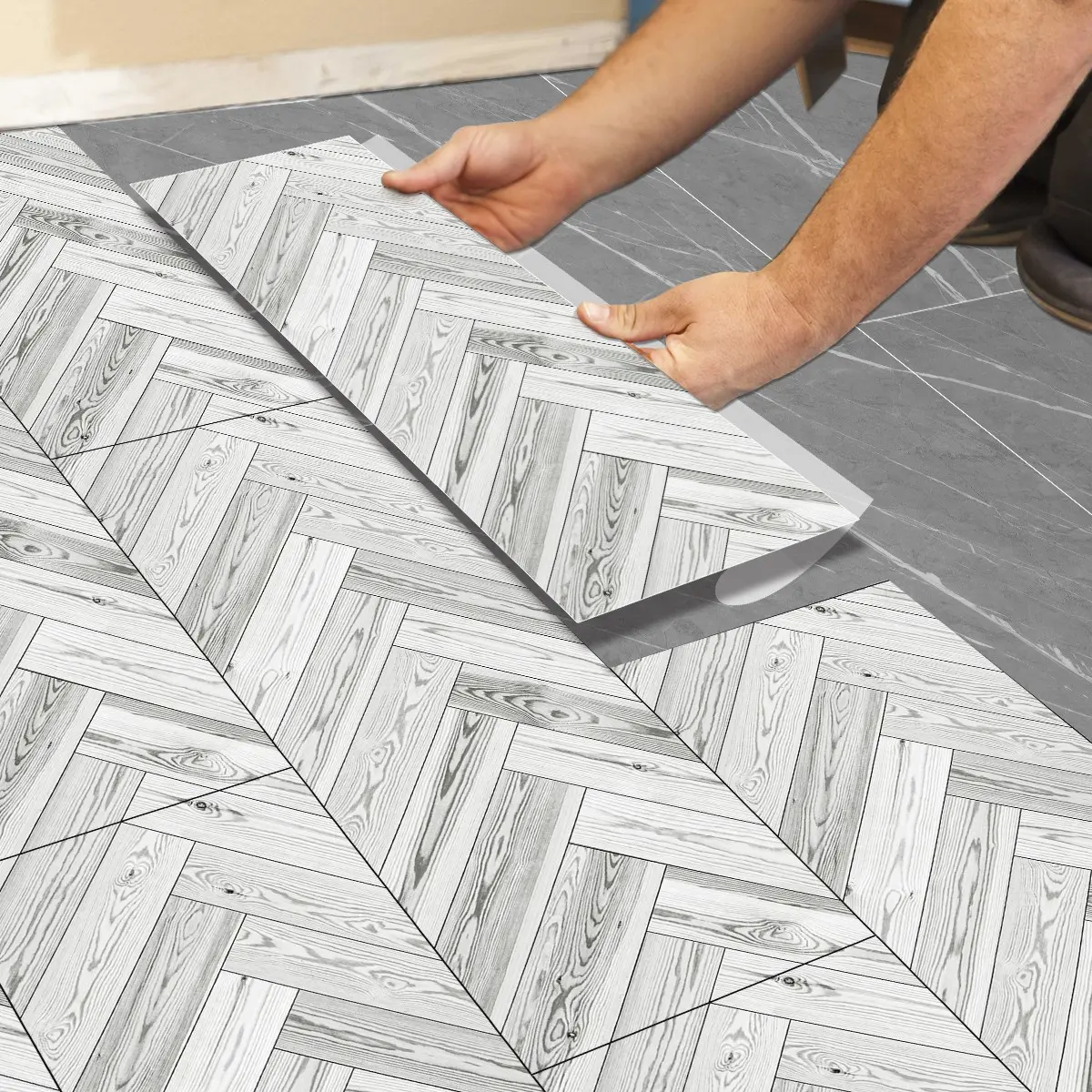 Herringbone Peel and Stick Floor Tiles, 5/10/20pcs 15.75x5.91in PVC, No Glue, Waterproof, Durable Flooring for Kitchen, Bathroom, Bedroom, Durable PVC Material