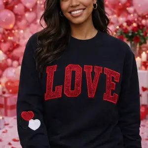 LOVE Embroidered Glitter Appliqué Sweatshirt – Valentine Crewneck