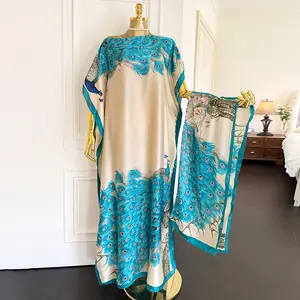 Women's Peacock Print Cape Shawl & Scarf Set, Elegant Beach Cover-Up For Holiday Vacation, Swimsuit Cover Up