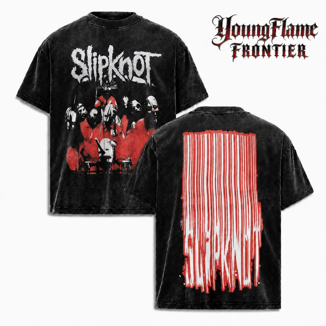Slipknot Vintage Washed Oversized Graphic Tee, Unisex Double-Sided Nu Metal Band Shirt, streetwear, y2k clothing, A comfortable summer gift Acid T-Shirt