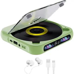 2026Portable CD Player with Bluetooth, Rechargeable CD Player for Home/Car, Built-in HiFi Speakers, Headphones, LCD Screen, Supports CD/AUX/USB and Repeat Modes, White