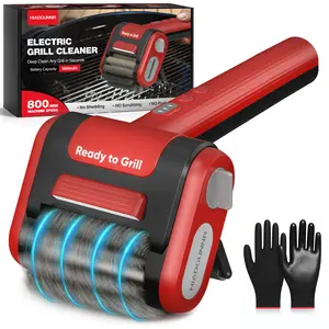 Electric BBQ Grill Brush, Cordless & Rechargeable Grill Cleaner with LED Light, 700–800 RPM Stainless Steel Bristles, 304 Removable Brush Head, Barbecue Accessories, Grill Cleaning Tool for Outdoor Grilling Camping