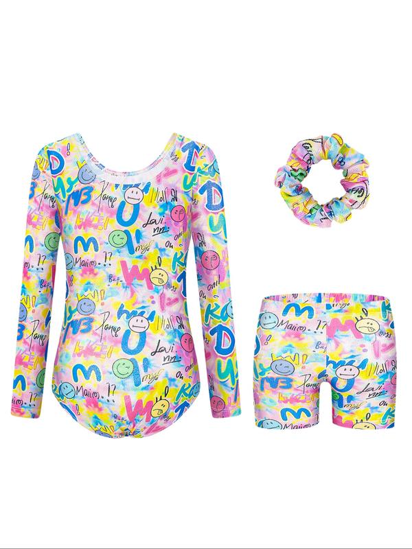 Girls Gymnastics Leotard & Shorts Set, Long Sleeve Activewear for Ages 3-12, Perfect for Dancing & Playtime, Comfortable Fit