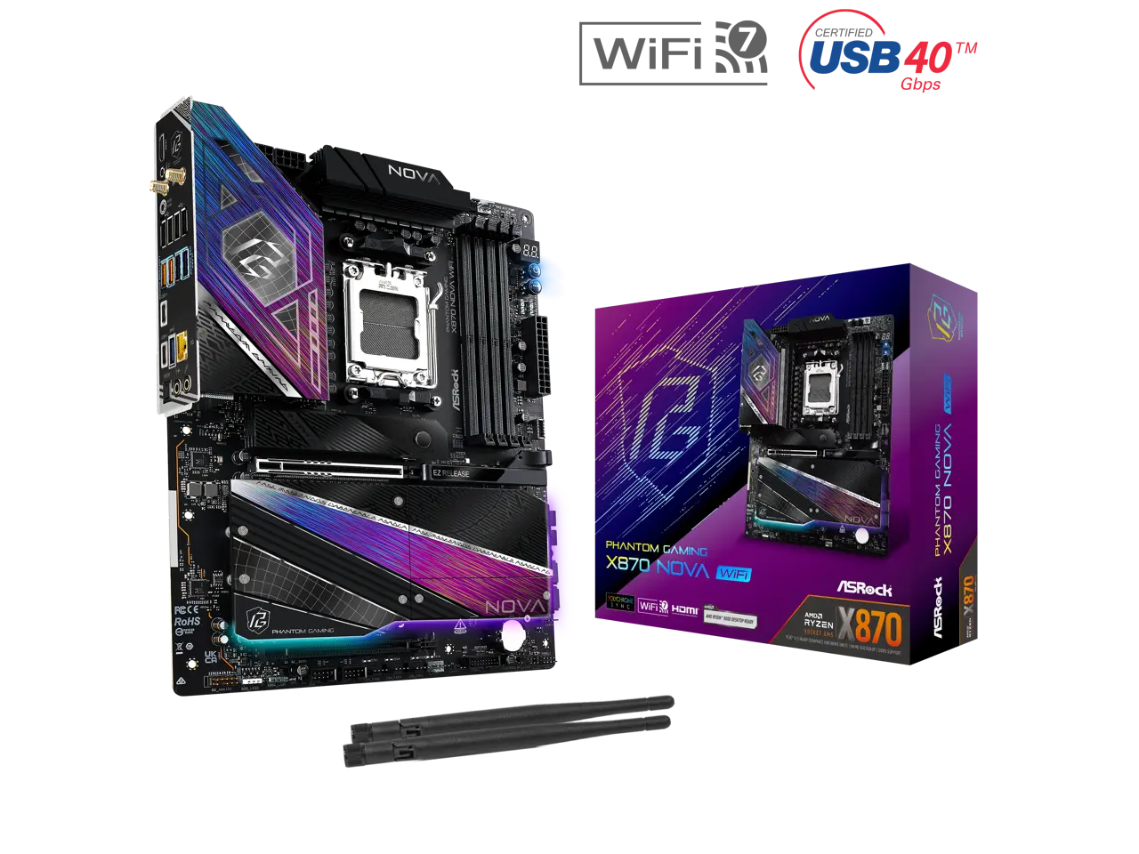ASRock Phantom Gaming X870 Nova WiFi AM5 AMD X870 ATX Motherboard ASRock Phantom Gaming X870 Nova WiFi AM5 AMD X870 ATX Motherboard