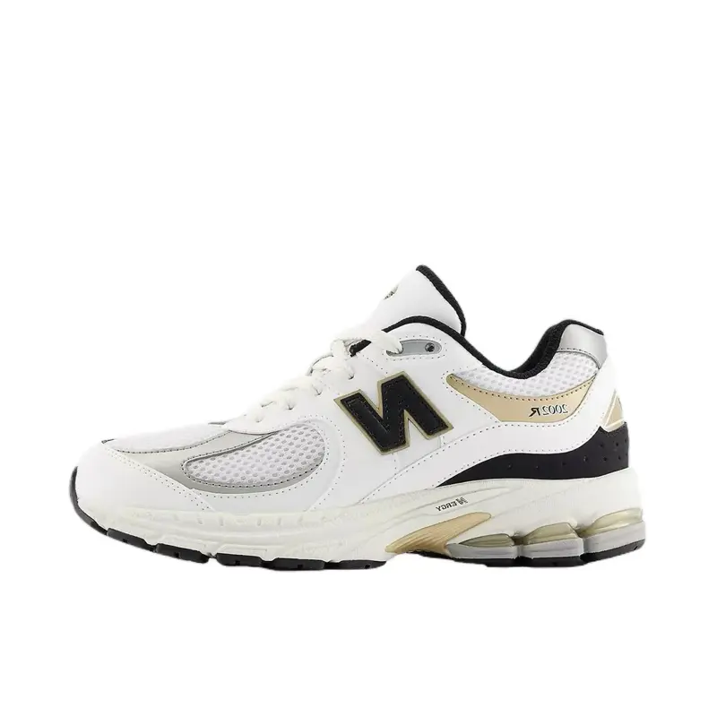 Women's Youth New Balance 2002R White Black Gold Sneakers - Built for Casual Walking, Cushioned Midsole, Bold Black Overlays, Durable Rubber Grip, Sporty Chic, True To Size, US 4Y/5.5W, Daily Drive Footwear