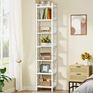 Tribesigns 78.7 Inch Extra Tall Narrow Bookshelf, 7 Tier Skinny Bookcase for Small Spaces, Freestanding Display Shelves, Multifunctional Corner Storage Organizer for Home Office, White