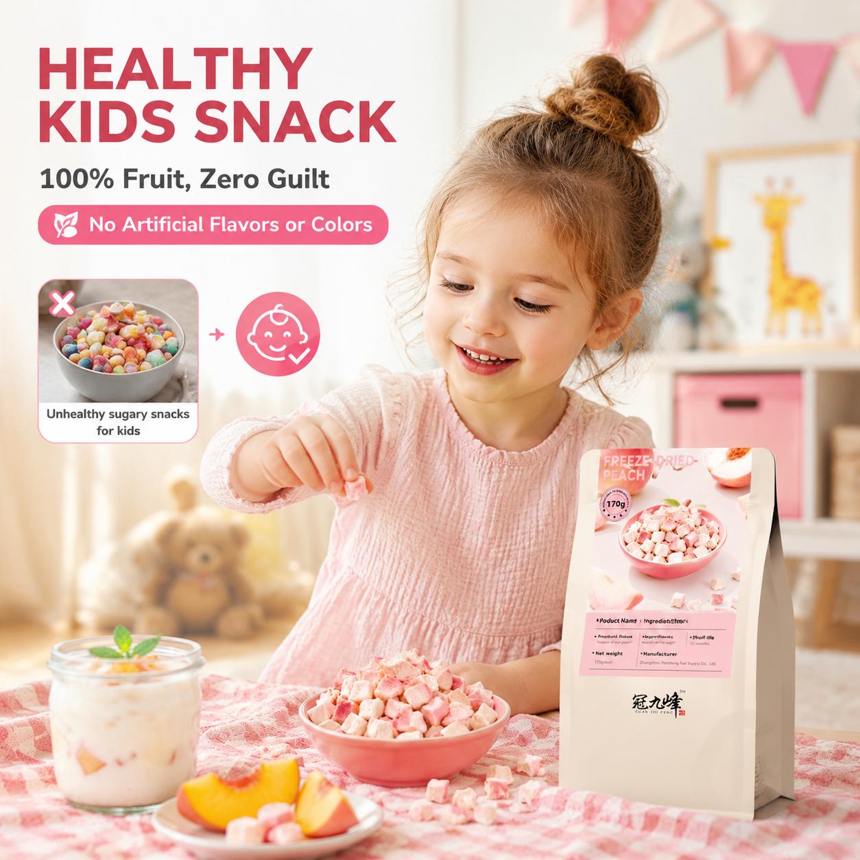 Premium Freeze-Dried Peach Slices, 6 oz Dried Fruits, 100% Pure Snack, Ideal for Smoothies & Baking, Travel-Friendly, Great for Kids, Easter Holiday Gift Option, Freeze Dried Peaches