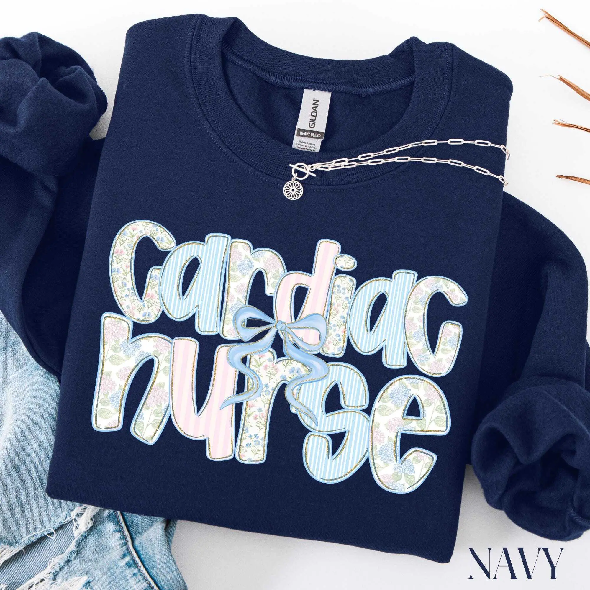Cardiac Nurse Sweatshirt, Coquette Bow Cardiac Nurse Sweater For Her, Cardiologist Gifts Crewneck Unisex