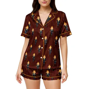 Nutcracker Pajamas Set for Women – Christmas Holiday Pajama Set, Cute Holiday Print Satin Sleepwear, Xmas Loungewear, Christmas Pajama