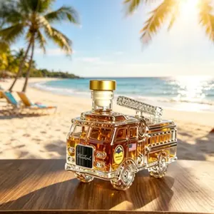 Unique Fire Truck Shaped Whiskey Decanter Glass Bottle, Adds Personality to Any Bar, Perfect Thoughtful Gift for Enthusiasts