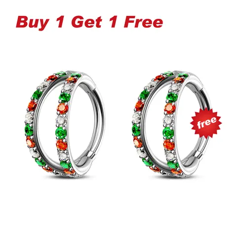 OUFER Rhinestone Piercing Jewelry - Buy 1 Get 1 Free 20G/18G Double & Single Hoop Nosering for Double Nose Pierced, Christmas Wearable Jewelry