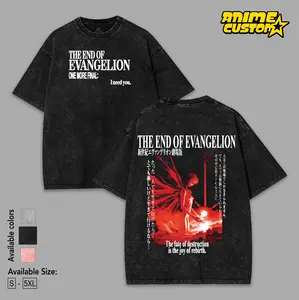 Neon Genesis Evangelion Washed Heavy Cotton T-Shirt | Unisex Anime Manga Tee and Evangelion Fans Fabric Menswear Top Tshirt Clothing Collar Seamless