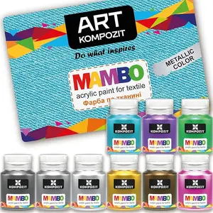 Metallic Acrylic Fabric Paint Set for Clothes Permanent - Colors 9x20 ml (0.68 Fl Oz) - For Leather, T-shirt, Shoe, Upholstery, Furniture - Non-Toxic, Long-Lasting, Waterproof