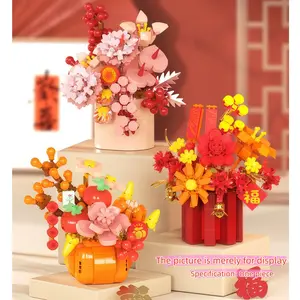 Chinese Style Brick Flower Pot Ornament, Small Particles, Lucky Floral Art, Educational Assembly Holiday Decoration
