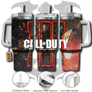 HardTimesMerch - Call of Duty Black OPS 3 #2 40oz Handle Tumbler Stainless Steel Travel Mug, Game Inspired Vacuum Insulated Cup, Large Iced Coffee Tumbler, Manga Fighter Drinkware, Gamer Gift for Him Her