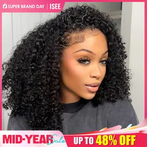 [WEAR GO HALF WIG] ISEE HAIR Arenee.mua 250% Density Invisible Hairline Wear Go Kinky Curly Half Wig Glueless Human Hair Wigs Seamless Flip Over Wig Updo Down Style Hairpiece #SummerWins #DealsForYouDays summer hairstyles