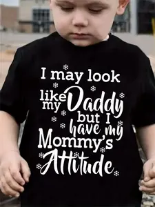 Boys And Girls Individual Letter Print T-Shirt Outfit, Casual All-Match Parent-Child Wear, New Trendy Patchwork Round Neck T-Shirt