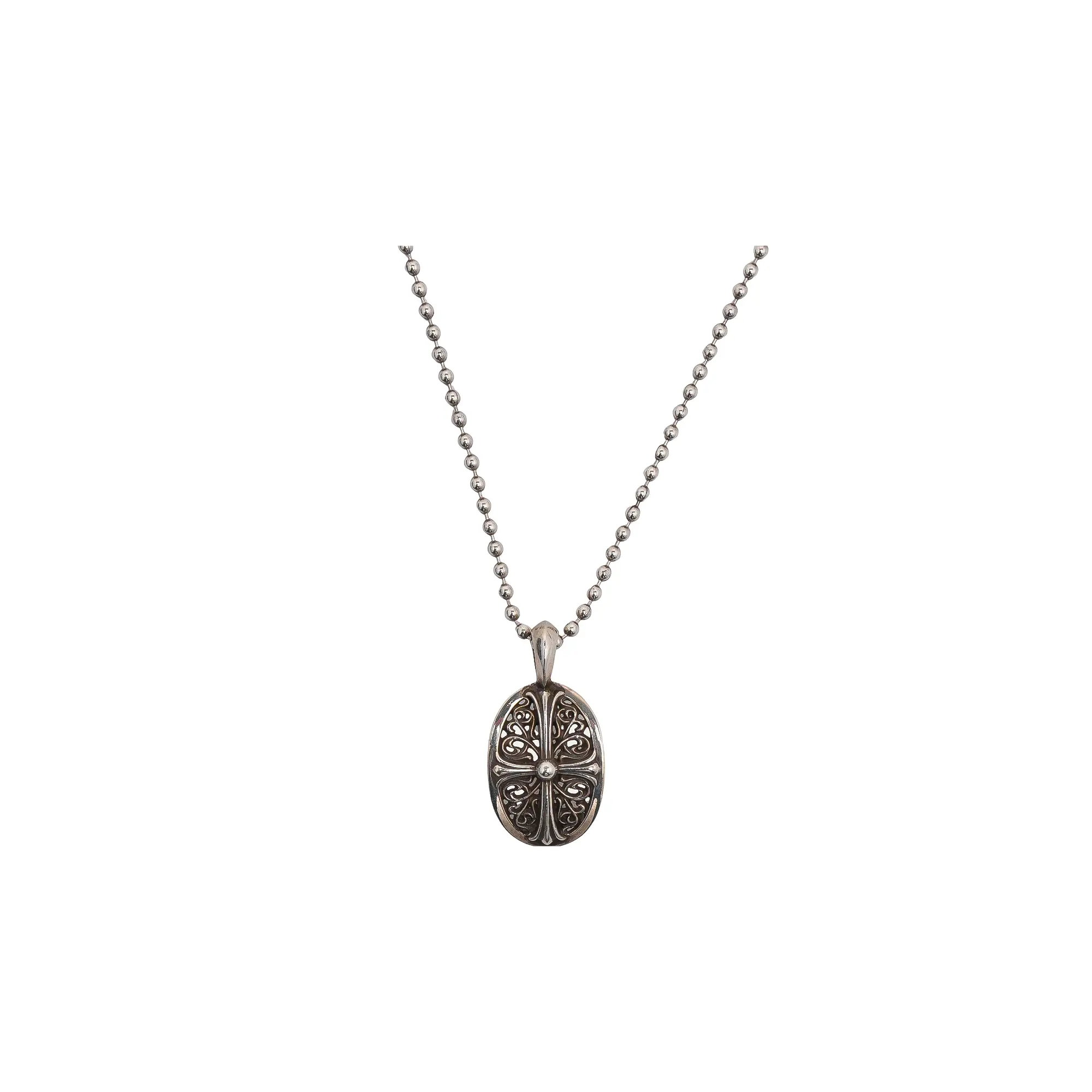 Oval Cross Pendant with Ball Chain "Silver" CHRM1135