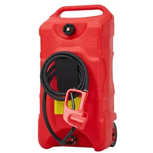 Red Heavy-Duty Portable Gas Tank 15 Gallon – Manual Transfer Pump, 10FT Hose, Leak-Proof Design, Casters – Fuel Caddy for Lawn Mowers, Tractors, Boats, Snow Blowers