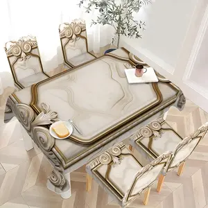 2/4/6 pieces of thickened chair cover and tablecloth sets, Dining chair slipcover (1 tablecloth + 4/6 chair covers), easy to care for, reusable, home decor
