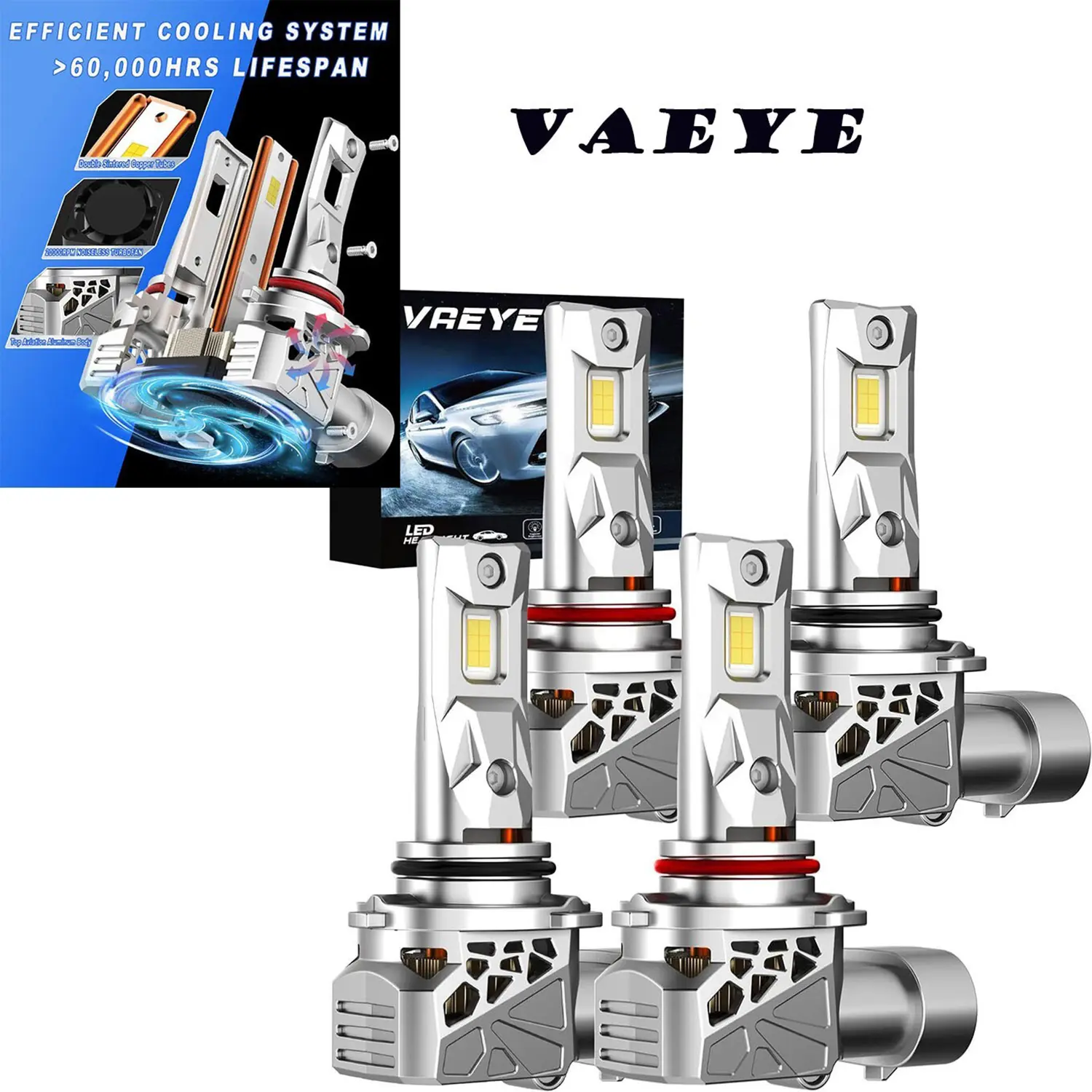 9005/HB3 High Beam + 9006/HB4 Low Beam LED Headlights Bulbs 6000K