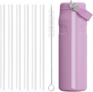 Replacement Straws Compatible with  lceFlow Flip 2.0 Water Bottle 24 oz Stainless Steel Tumbler-Accessories Set Include 6 Hard Straws,1 Cleaning Brush
