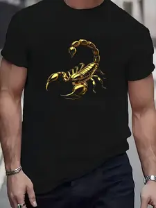 1pc Men's & Women's 100% Cotton Scorpion Print T-Shirt - Retro Style Short Sleeve Round Neck Casual Summer Essential, Breathable for Outdoor Sports & Casual Attire - Scorpion Pattern Graphic Tee (Same Style for both sexes)