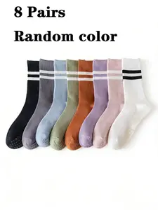 8 Pairs Yoga Anti-Odor Non-Slip Gripsocks, Shock Absorption Dance Trampoline Pilates Sports Mid-Calf Socks, Valentine's Day Gift, All Seasons