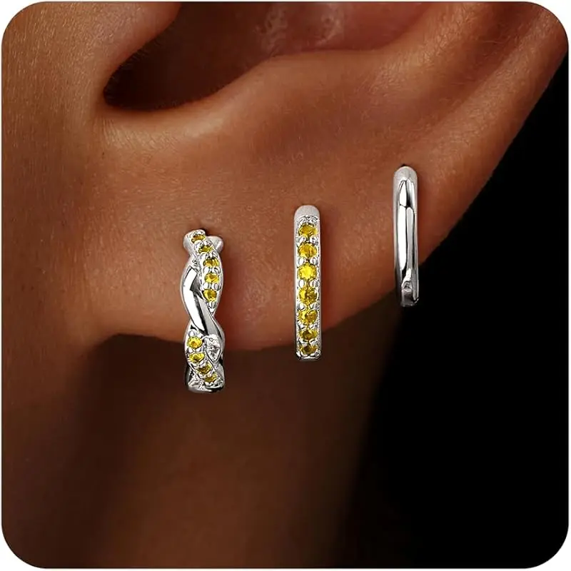 Silver-11 November Citrine Hoop