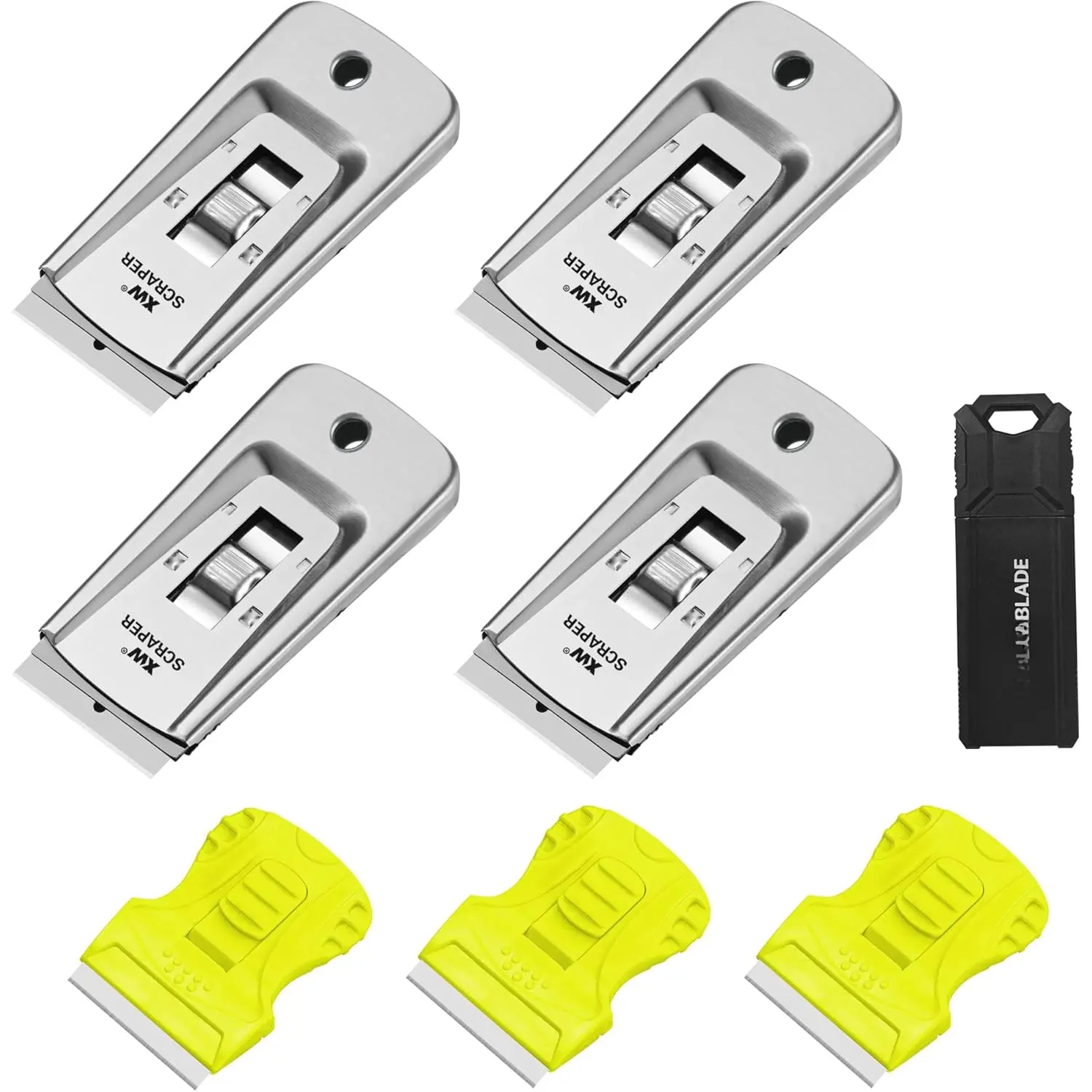 7-Pack  Scraper Set, 4 count All-Metal   Scrapers and 3 count Mini Plastic Scrapers, Extra 22 count  Included