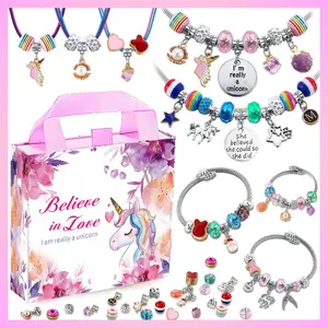 Unicorn DIY Jewelry Making Kit Colorful Charms Bracelets for Women & Necklaces 61Pcs Beads Pendants Kits Making Supplies Set Gifts for Girlfriend Beading & Jewelry Making Crafts Unique Design with Exquisite Gift Box for Birthday Christmas