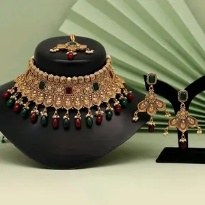 Traditional Rajwadi Choker with Matte Gold and Imitation Pearls Elegant Necklace