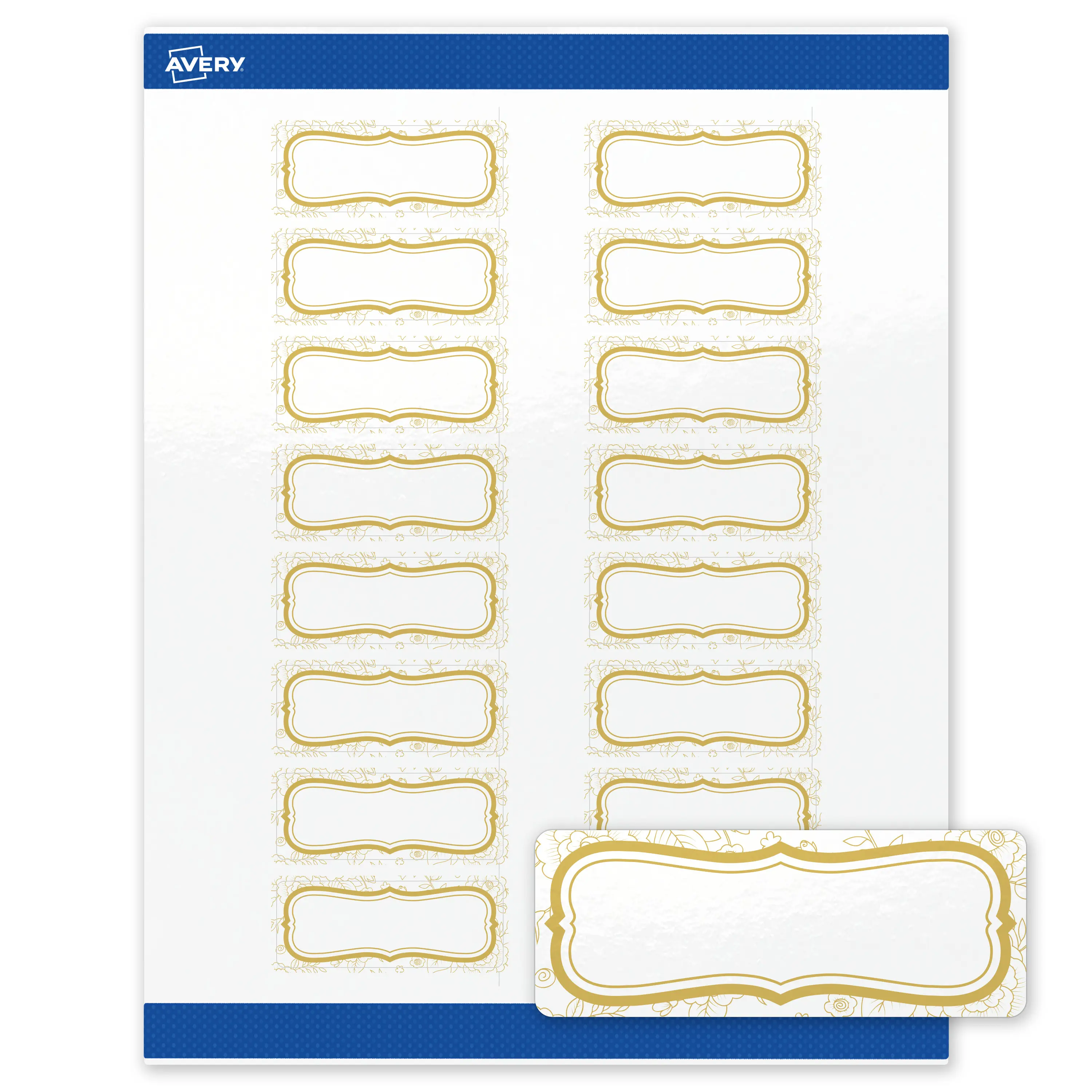 Avery® Printable Address Labels, 1" x 2-5/8", Glossy White, Sure Feed® Technology, Pre-printed Metallic Gold Flourish Border Design Great for Weddings, Laser & Inkjet Compatible, 160 Total