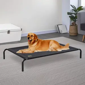 Elevated Dog Bed for Dogs 140 lbs, Breathable Cooling Elevated Dog Bed, Metal Frame, Non-Slip Feet, Indoor/Outdoor Pet Bed, Multiple Sizes, Gray/Black