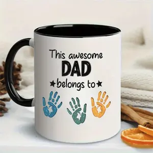 Unique Ceramic Mug Featuring This Awesome Dad Belongs To Handprint Design with MultiColor Options Reusable and Hand Wash Only Ideal Father S Day Gift for Dads
