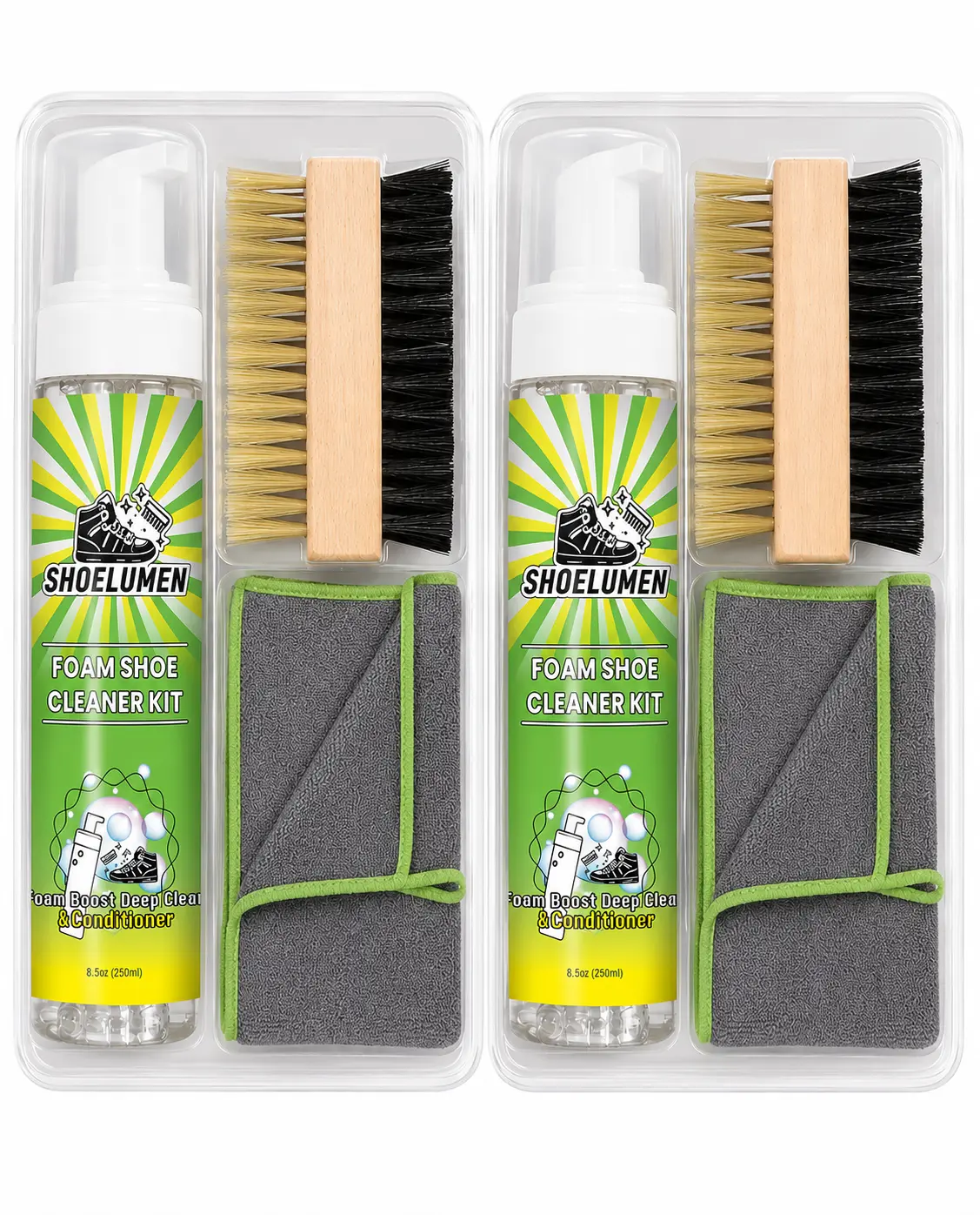 2 Pack Shoe Cleaner Sneakers,8.5oz White Shoe Cleaner,Shoe Cleaning Kit with 2 Brush,Shoe Cleaning Removes Dirt and Stain for White Shoes, Suede, Leather, Canvas, Knit, Boots, Fabric, PU