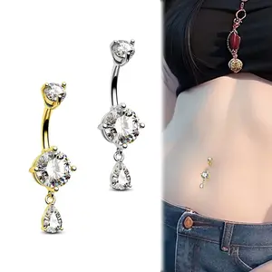 Double-headed round four-pronged zirconia drop-shaped navel piercing jewelry
