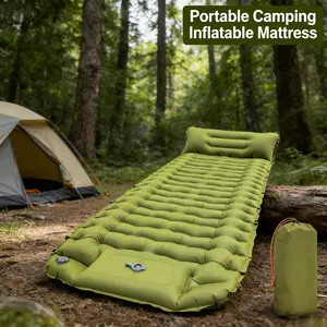 Self-Inflatable Sleeping Pad with Built-in Foot Pump, Ultra-Thick 4-Inch Waterproof Camping Mattress with Pillow for Backpacking, Hiking, Tent, Car Traveling, and Outdoor Adventures