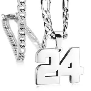 Stainless Steel Sport Number Pendant Necklace for Men Athletes Chain for Baseball Basketball Football Team Inspirational Jewelry Gifts