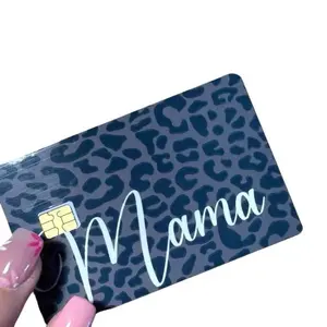 Grey and Black Leopard Print Personalized Mama Card Sticker Cover, Premium Material DIY Scrapbooking Accessory for Credit-Debit Card Customization