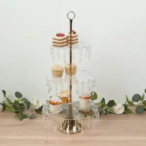 3-Tier Gold Cupcake Stand with Crystals – 2ft Tall Acrylic and Metal Dessert Display Tower