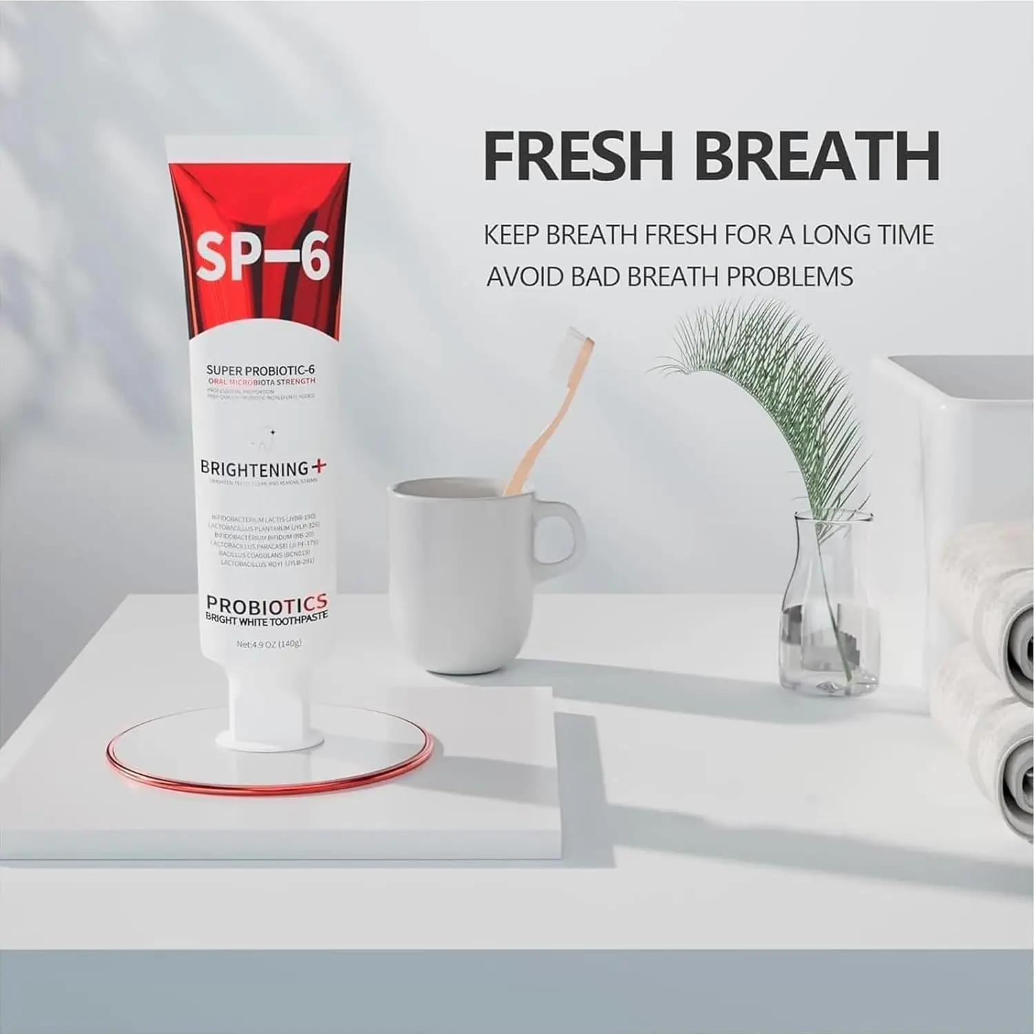 SP-6 Probiotic Toothpaste - Niacinamide Whitening Toothpaste Enhanced Formula with 6 Probiotics for Teeth Whitening and Gum Health - Enamel-Safe, Fluoride-Free, Fresh Mint Flavor