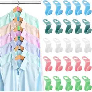 100 PCS Hanger Connector Hooks, Space Saving Hooks and Clips for Plastic Hangers (5 Color)