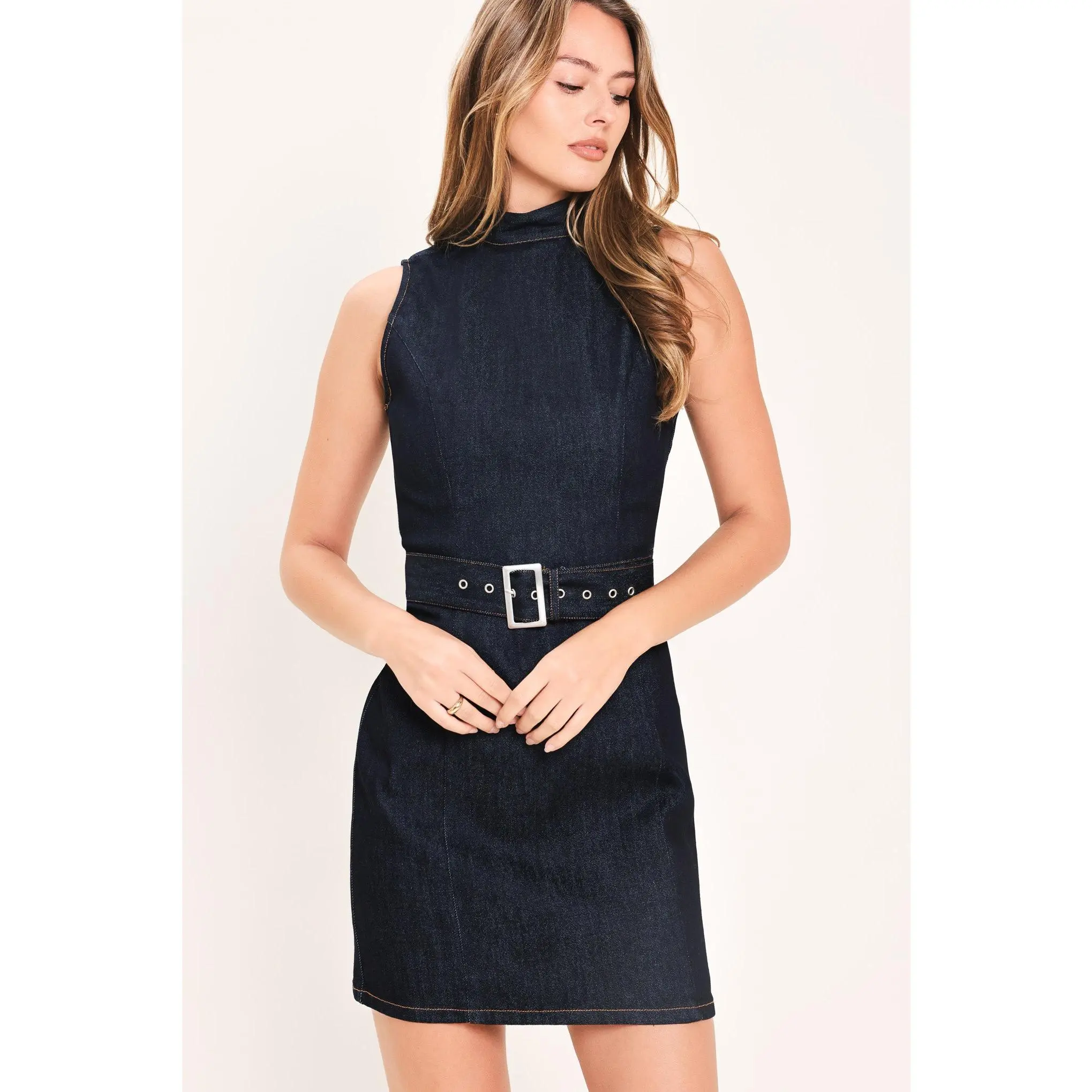 DEEP INDIGO POISE DENIM MINI DRESS