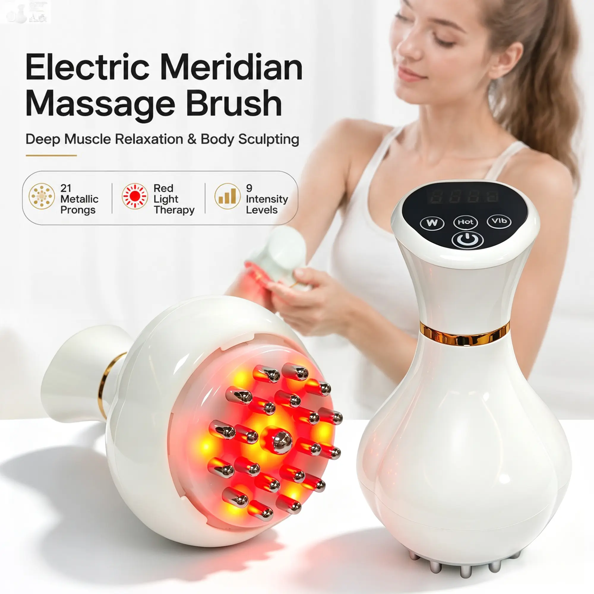 RIANUP Professional Body Sculpting & Lymphatic Drainage Brush Massager - Rechargeable Device with Warm Heat, High Vibration, Red Light & 9 Intensity Levels for Smooth Skin & Deep Tissue Relaxation, Holiday Gifts summerwins dealsforyoudays