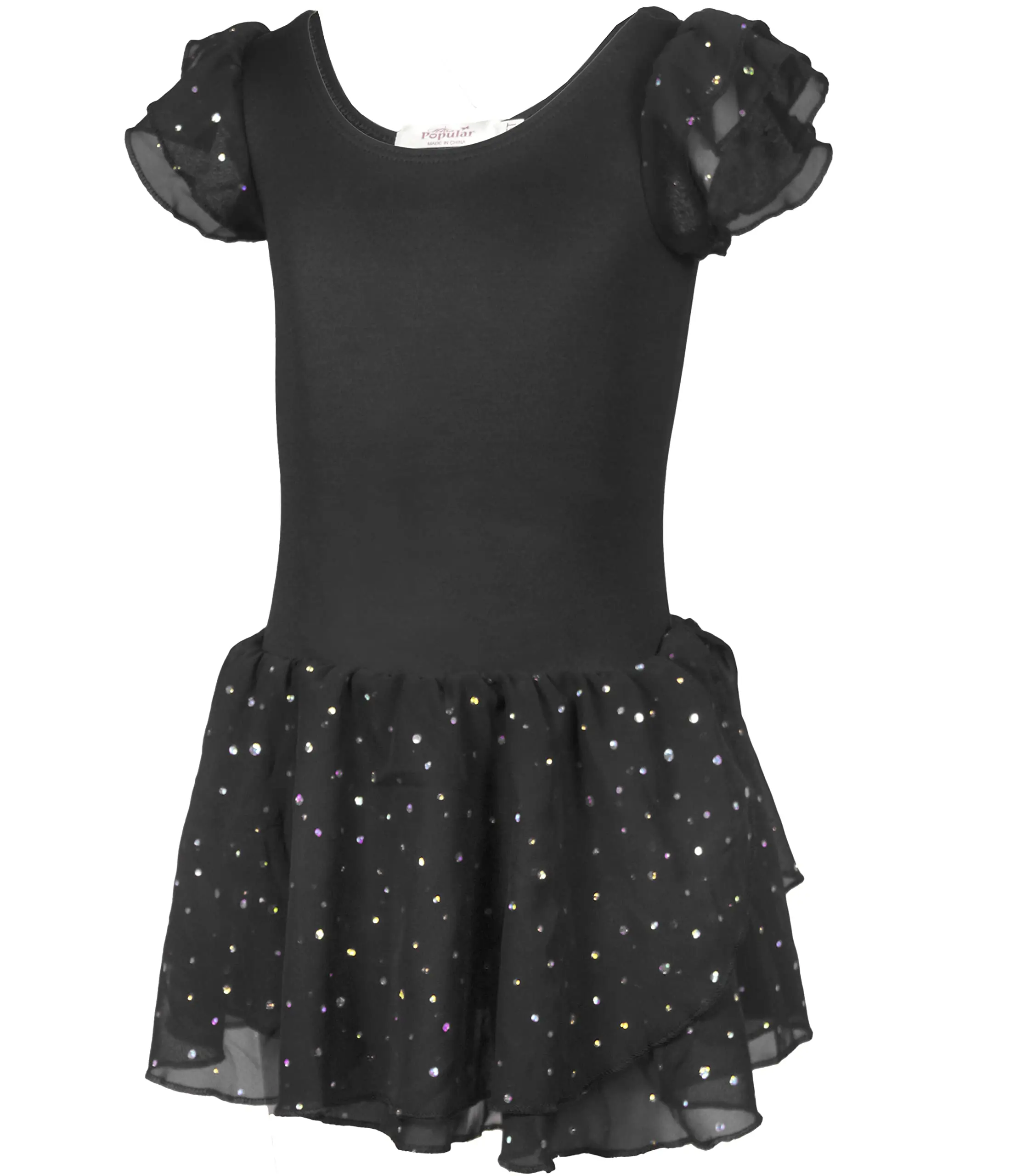 Girls Leotard Ballet Dance Dress with Round Sequins Sparkled Ruffle Sleeves and Tutu