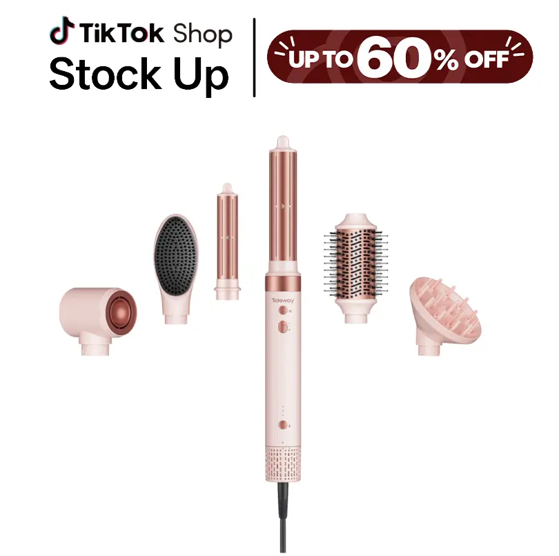 Tideway Prowaver 6-in-1 Ionic Hot Air Styler - Oval Blow Dryer Brush with Auto Wrap Curlers for Smooth, Frizz-Free Blowout & Curly Styles, Dual Voltage Travel Hair Products, Women's Gift
