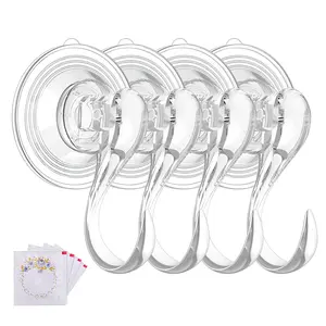 Suction Cup Hooks, Small Clear Shower Suction Hooks with Wipes Heavy Duty Vacuum Suction Cups with Hooks Removable Reusable Bathroom Suction Hooks for Tile Wall Window Glass Door - 4 Pcs