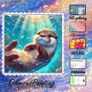 DIY 5D Flocking Diamond Painting Kit, AB Drill, Fairy Dust Drill, Crystal Drill, Sea Otter, Swimming, Bubbles, Diamond Embroidery, Special Craft Diamond Art Kit, Wall Decoration, Gift for Family, Loved Ones, Friends